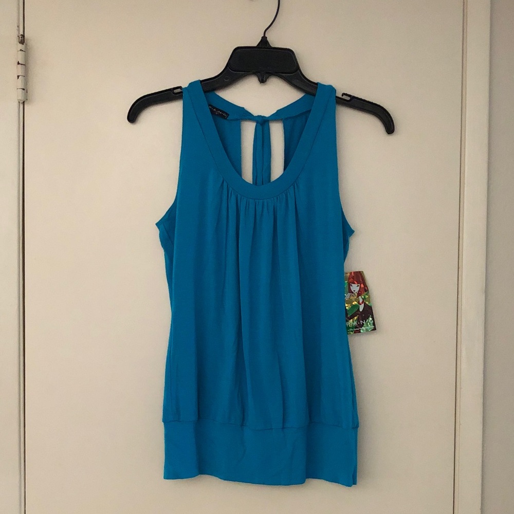 FANG Sleeveless Tie-Back Band Bottom Tank Top in Bright Peacock Teal! S/M